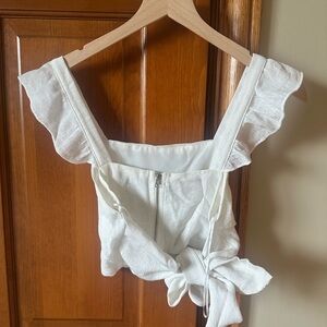 White Ruffle Sleeve Crop Top